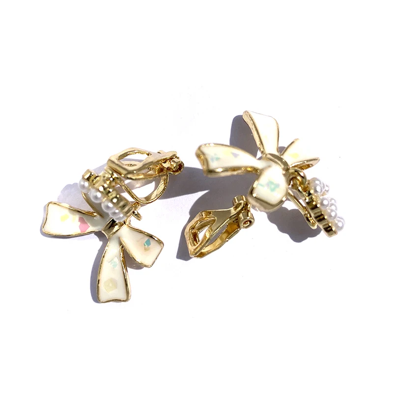 Pearl Heart Clip Earrings No Hole Ear Clips White Bowknot Clip on Earring Without Piercing Minimalist Earring CEa1079