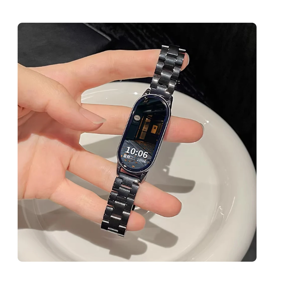 Elegant Three-Bead Stainless Steel Wristband Replacement Strap