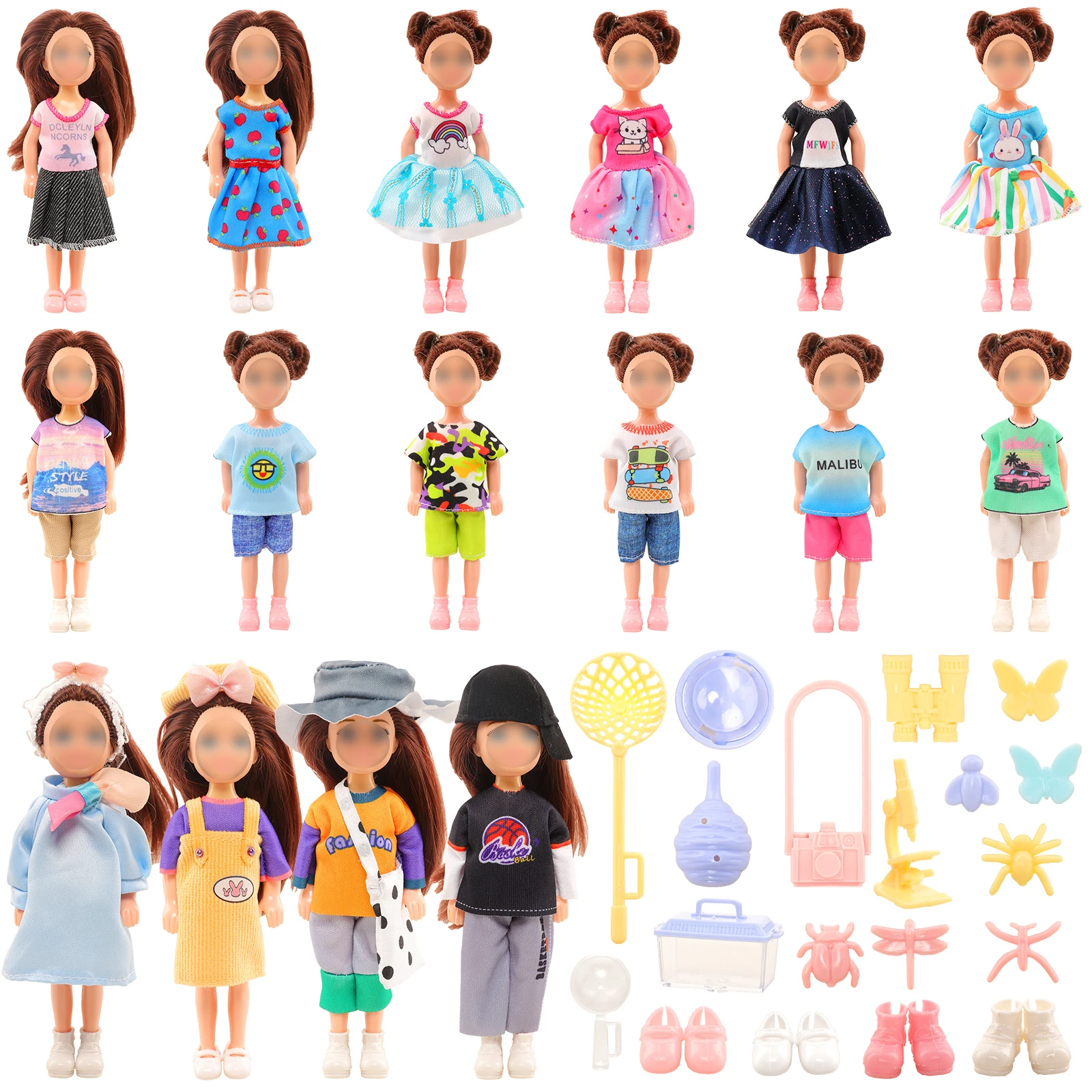 

Barwa 30 Pcs 5.4 Inch For Chelsea Doll Clothes New Handmade Fixed 4 Clothes 3 Dress 3 Tops Pants 4 Shoes 15 Accessories（No Doll）