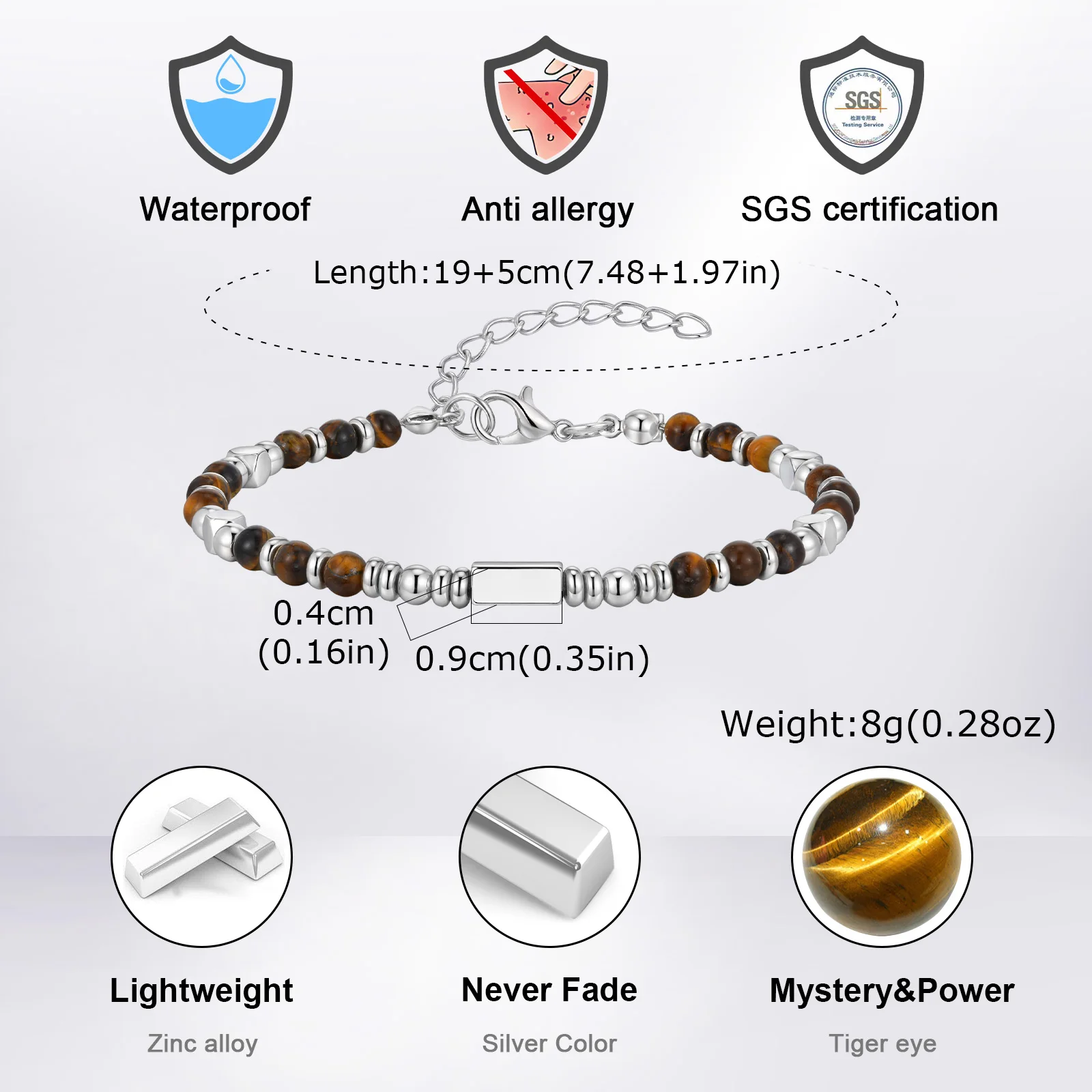 Crystal Wheel Beaded Bracelet for Men Boys,Stainless Steel Tube Natural Stone Wristband,Stylish Bohemian Jewelry Gift