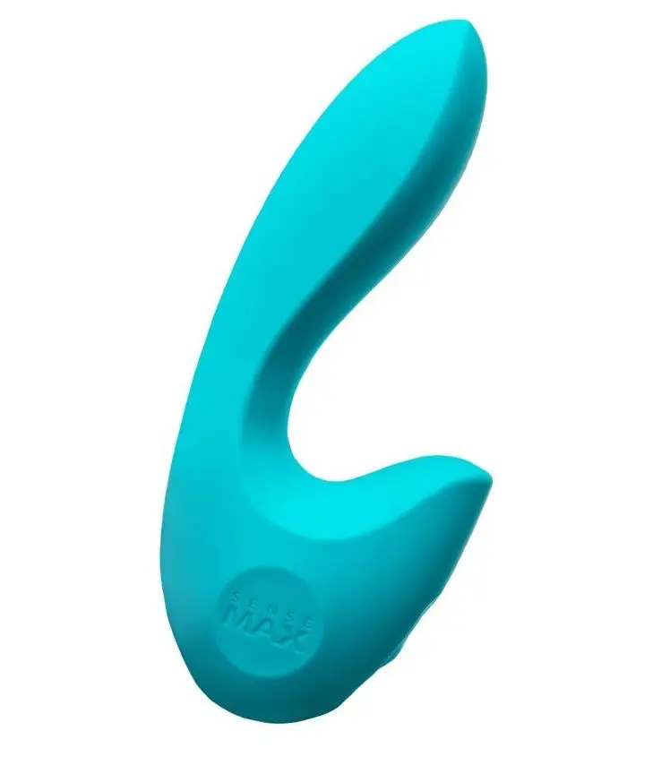 Бирюзовый вибратор Sense Max с клиторальным стимулятором - 16 см. |