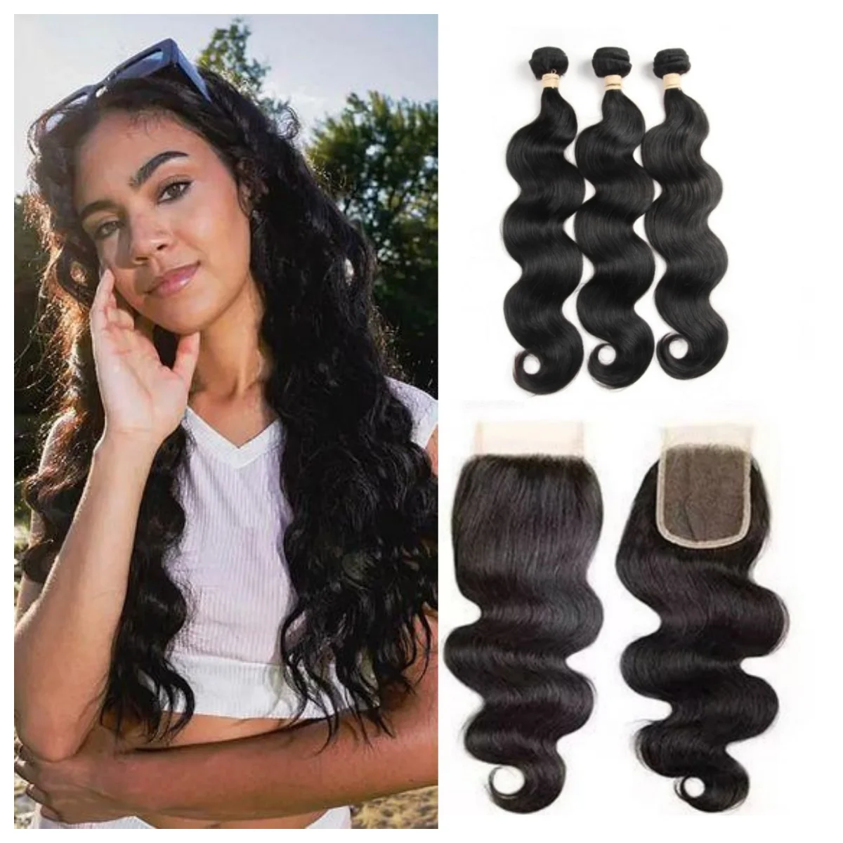 

Hair Bundles With Closures Brazilian Body Wave 100% Natural Human Hair 4x4 Lace Closure Hd Lace Free Part 50g Remy Pre Plucked