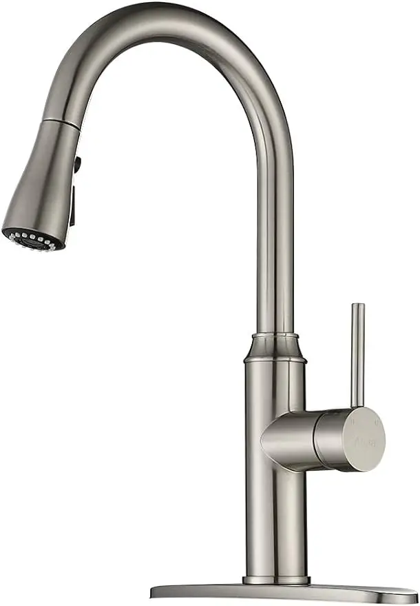 

Arofa Kitchen Faucet with Pull Down Sprayer -Brushed Nickel Kitchen Sink Faucets 1/3 Hole Single Handle High Arc Stainless Steel