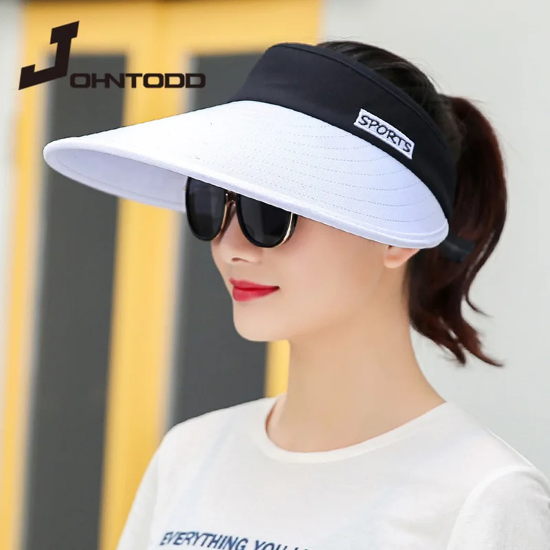 

2021 Multiple Colour Women Summer Sun Hats Packable Sun Visor Hat with Big Heads Wide Brim Beach Hat UV Protection Female Cap