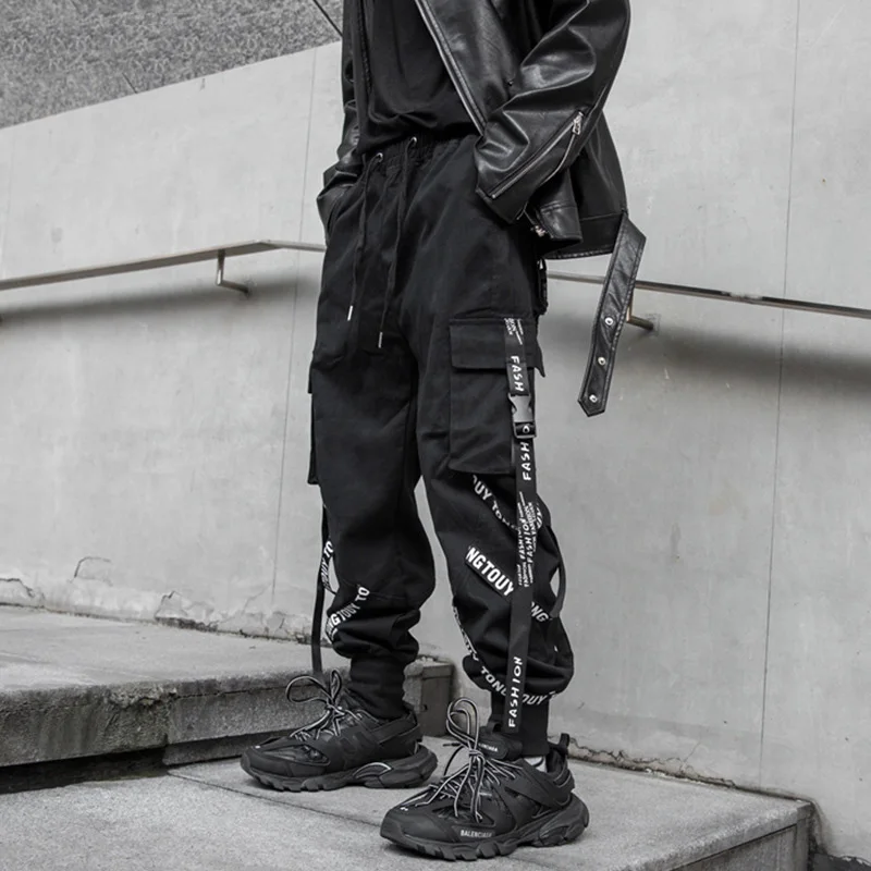 Cargo Pants Military Cargo Pants Stylish Techwear Men Cargo Pants Hip Hop Streetwear High Street Jogger Male Trousers Ribbons Pockets Harem Pants for Male