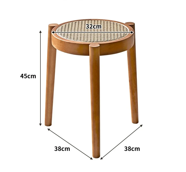 Nordic Solid Wood Rattan Woven Round Stool Casual Low Stool Light Luxury Rattan Woven Household Small Bench for Stacking Shoes