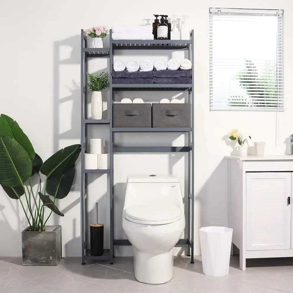 

Space Saver Storage Rack for Bathroom Bamboo Bathroom Organizer With Adjustable Shelf & Waterproof Feet Pad Laundry Restroom
