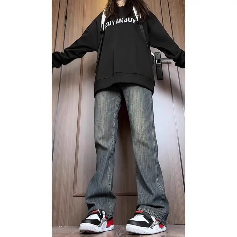 American style trendy men and women retro personality high street straight leg jeans micro flared pants loose casual pants y2k 4