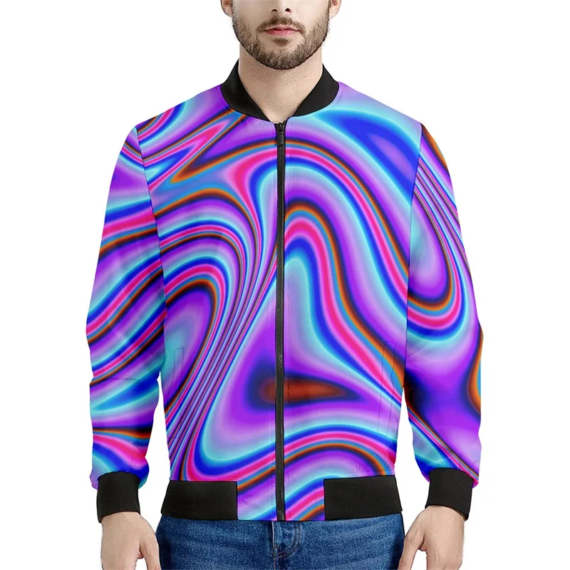 Chaqueta con cremallera con estampado 3D de degradado psicodélico para hombres, sudaderas de gran tamaño, chaquetas bomber de manga larga para primavera y otoño para mujeres