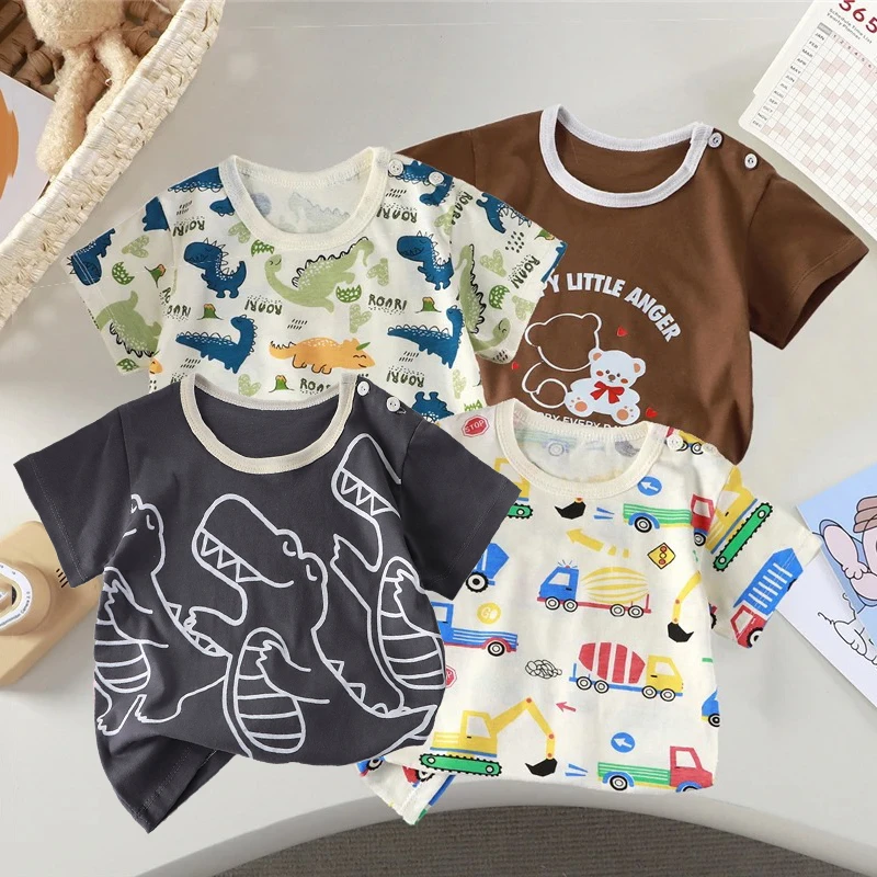 2026 Kid Clothes Cute Spring Summer Korean Baby Boy Girls Cotton Cartoon Short Sleeve T-Shirt Children's Tops Outerwear Clothing