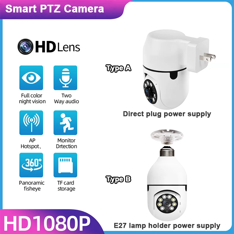 1080P Wifi Smart Camera, Mini Ptz Wireless Hd Home Security Rotazione Di 360 Gradi, 2Mp-Auto Tracking-Full Color