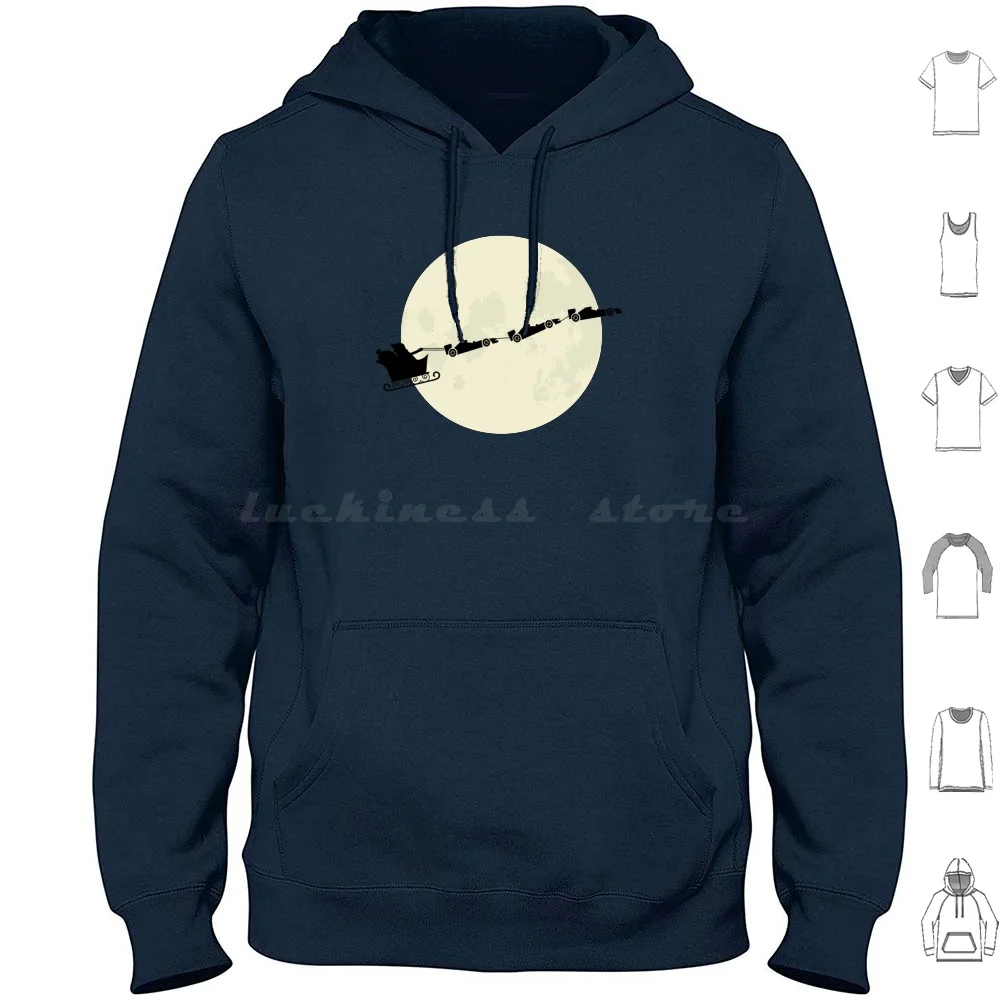 

Christmas-Santa Claus Sled With Cars Hoodies Long Sleeve Car Racing Motorsport Cars Moon Christmas Santa Santa