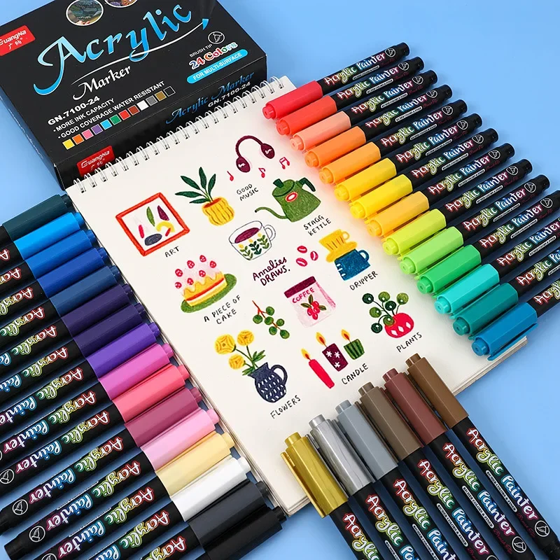 Acrylic Paint Markers Color Marker Pens Paint Marker Pen Markers Pen Marker Pens Marker Pen Art Marker Pens Art Markers Paint Marker Pens 12/60Color Acrylic Brush Pen Soft Tip Marker Pen for Rock Glass Art Supplies Painting Stationery Children School Office Supplies