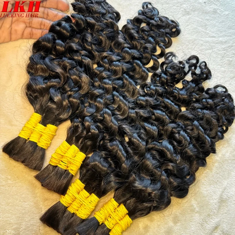Extensiones De Cabello 100 Humano Boho Braids 100% Real Raw Indian Deep Water Wave Burmese Curly No Weft Human Hair Bulk Bundles 1
