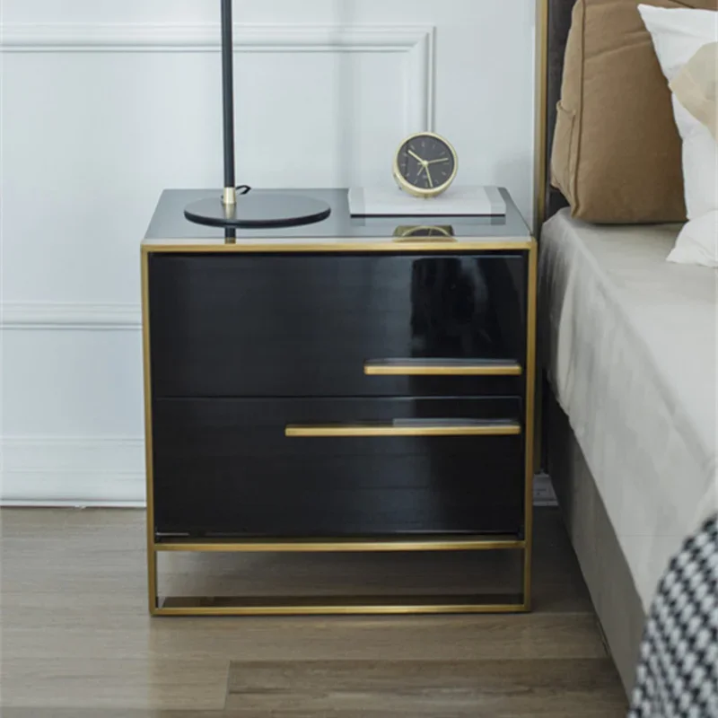 Modern Style Luxury Hotel Side Cabinet Antique Home Furniture Bedroom Nightstands Black Color Bedside Table With 2 Drawers