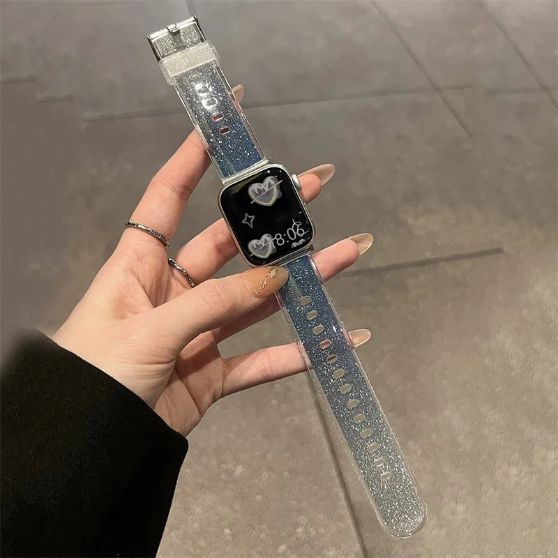 Glitter Gradual Change Clear Strap For Apple Watch Band 49mm 45 41