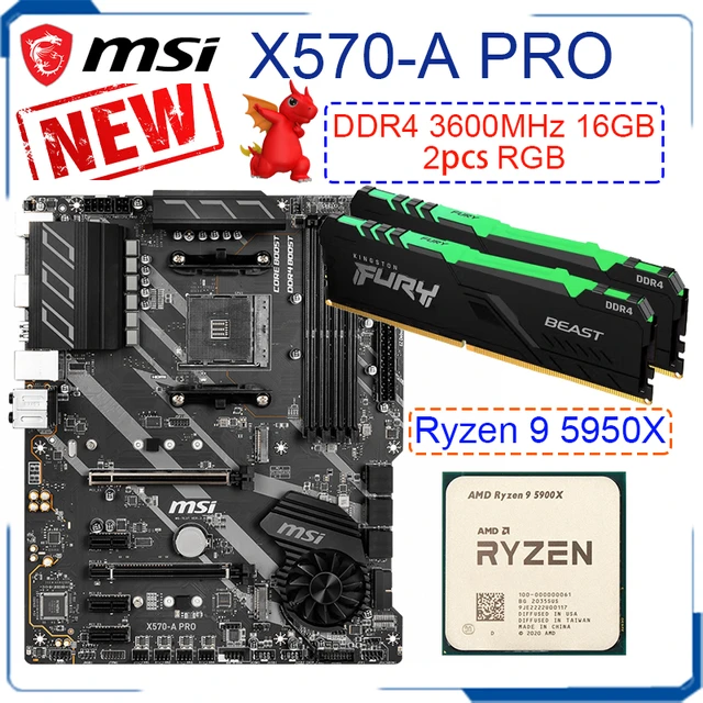 Carte mère MSI X570-A PRO Socket AM4 + AMD Ryzen 9 5950X CPU + DDR4 3200 16  go RGB * 2 pièces, carte mère GAMING 128 go, nouveau | AliExpress