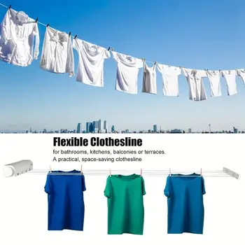 1PCRetractable Invisible Clothesline For Indoor Outdoor Bathroom Bedroom Balcony Living Room Pull Out Clothes Hanger Drying Rack 2