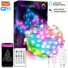 

Tuya Smart WiFi LED Fairy String Lights RGB 10m 100LEDs RGBIC Work Alexa Music Sync APP 24key Remote DIY Christmas Decoration