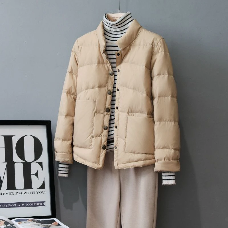 

2023 Winter Women's Down Jackets Ultra Light Warm Casual Coat Female Puffer Jacket Big Pocket Female Windproof Warm Outwear