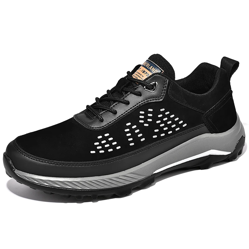 Professional Golf Shoes for Men Outdoor Flat Fashion Walking Leather Sneakers Black Gray