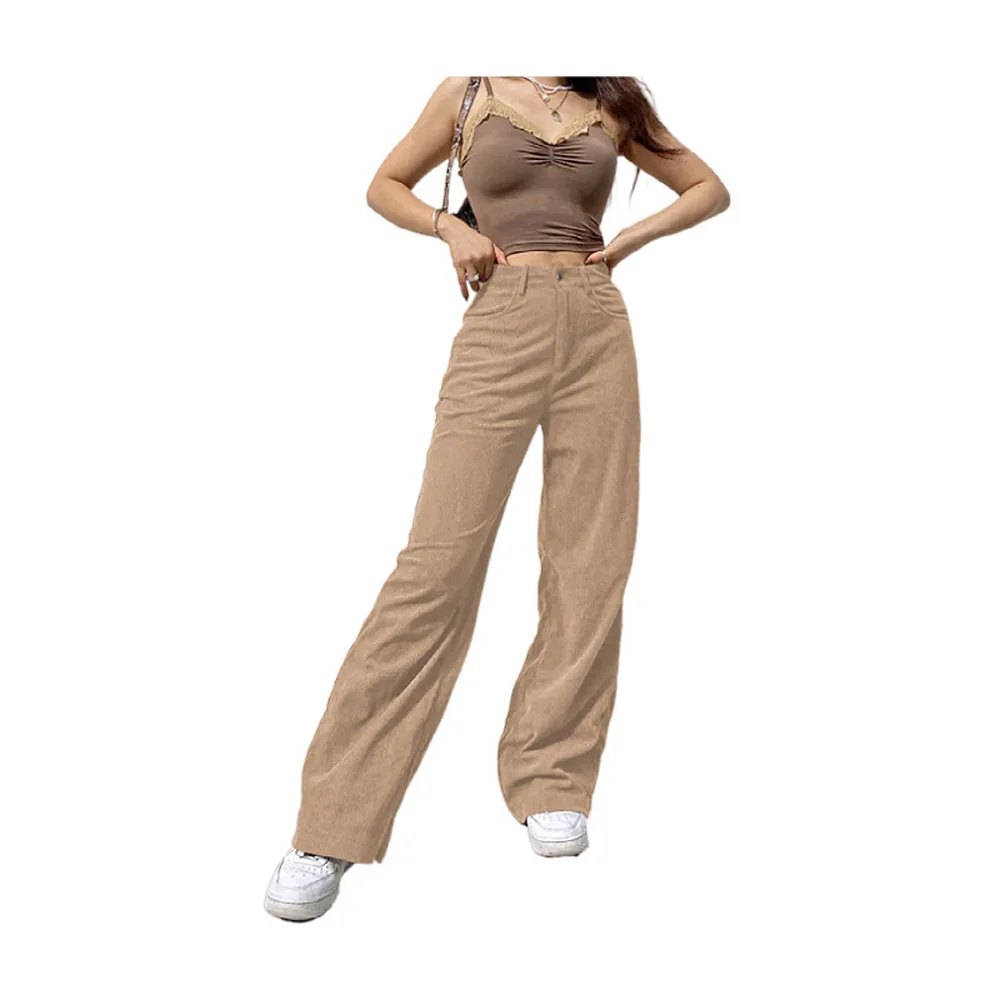 Women's Corduroy Pants Retro High Waist Brown Straight Leg Pants Women  Clothing Autumn Winter Casual Baggy Woman Trousers штаны - AliExpress