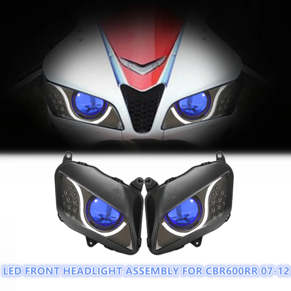 

1X Full LED Front Headlight Assembly For Honda CBR600RR CBR 600 RR 2007-2012 Optical Fiber Motorcycle DRL Headlamp US STOCK 1X