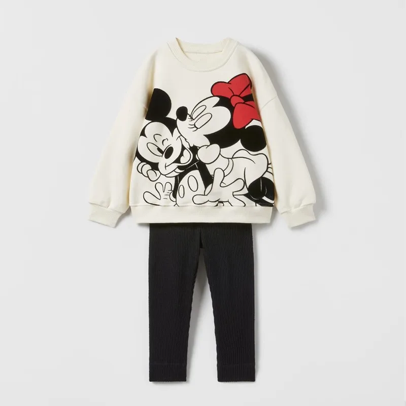 Minnie Mouse Pattern Baby Girl Autumn Sweatshirt Suit Tops + Leggings Two Piece Set Kids Clothing