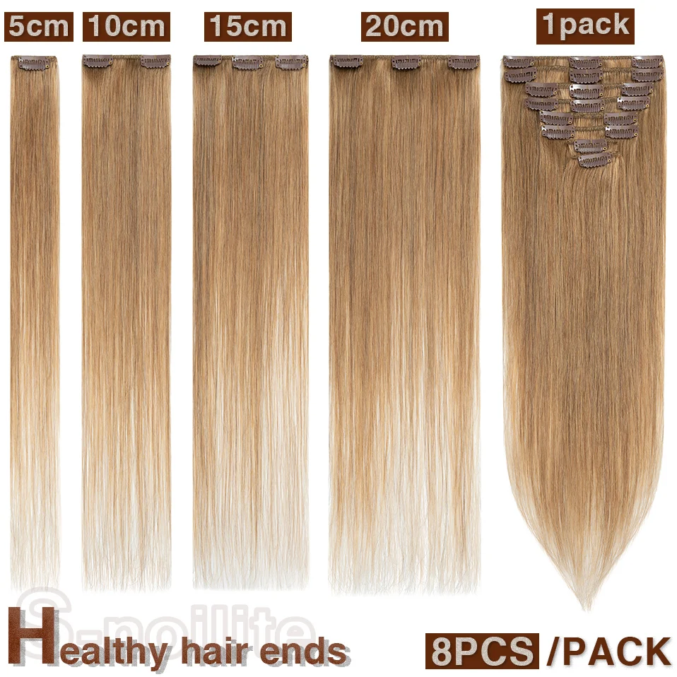 S-noilite Natural Hair Extensions 50-80g Human Hair Thin Straight Hairpiece 8"-24" 8Pcs/Set Full Head Clip In Natural Clip human hair extensions