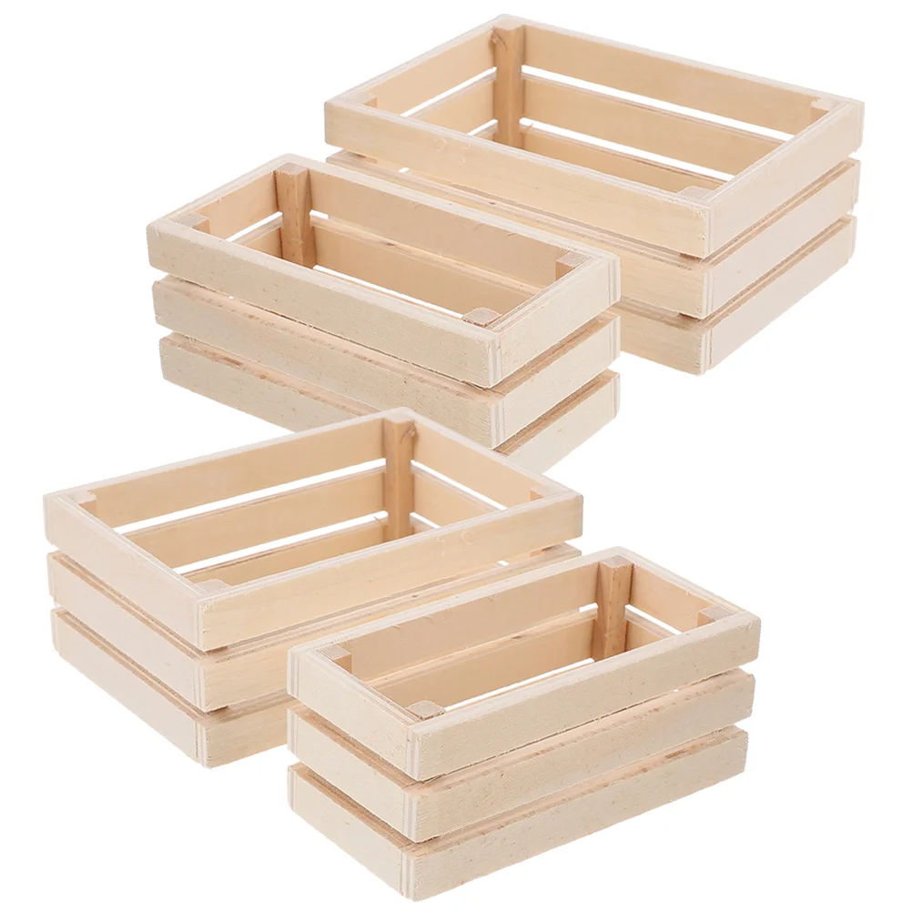 

4pcs Wooden Miniature Crates Mini Fruit Baskets Miniature House Decorations