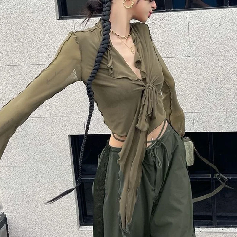 여성용 프렌치 스타일 섹시 클럽 스트리트웨어 가디건, 솔리드 슬림 플레어 슬리브, 패션 용수철 여름 카디건, 2024 신상