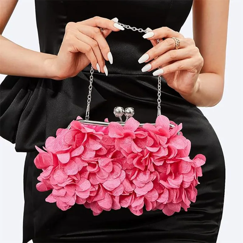 Small Satin Floral Purse Luxury Brand Bags for Women Trend 2024 Wedding Bridal Evening Party Clutch Handbag Chain Messenger Bag