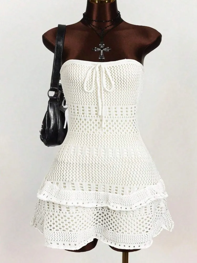 Sexy Women Knit Beach Dress Hollow Out Sleeveless Bikini Cover-Ups Holiday Mini Dresses 2026 Summer Swimwear Beach Cover Ups 1