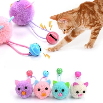 Cat Toy Plush Mouse Head Shaped Bell Interactive Toy Funny Colorful Cat Plush Toy 1