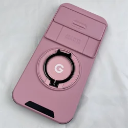 Hybrid Dual Layer Armor Case with Metal Ring Stand and Slide Camera Lens Protection - Pixel 8A (Pink)