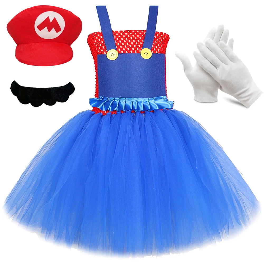 Super Bros Costumes Girls Kids Birthday Christmas Outfit Cartoon Character Tutu Dress Hat Beard Anime Game Clothes