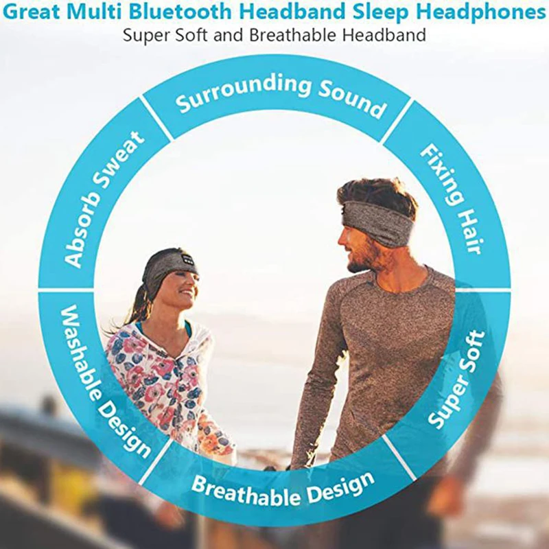 Sports Headband Wireless Headphones Soft Elastic Comfortable Adjust The Volume of Your Music or Calls for Running Exercise