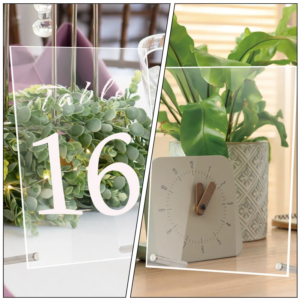 1 세트 아크릴 테이블 번호 표시판 투명 웨딩 좌석 카드 홀더 파티 연회 리셉션 테이블 번호 스탠드