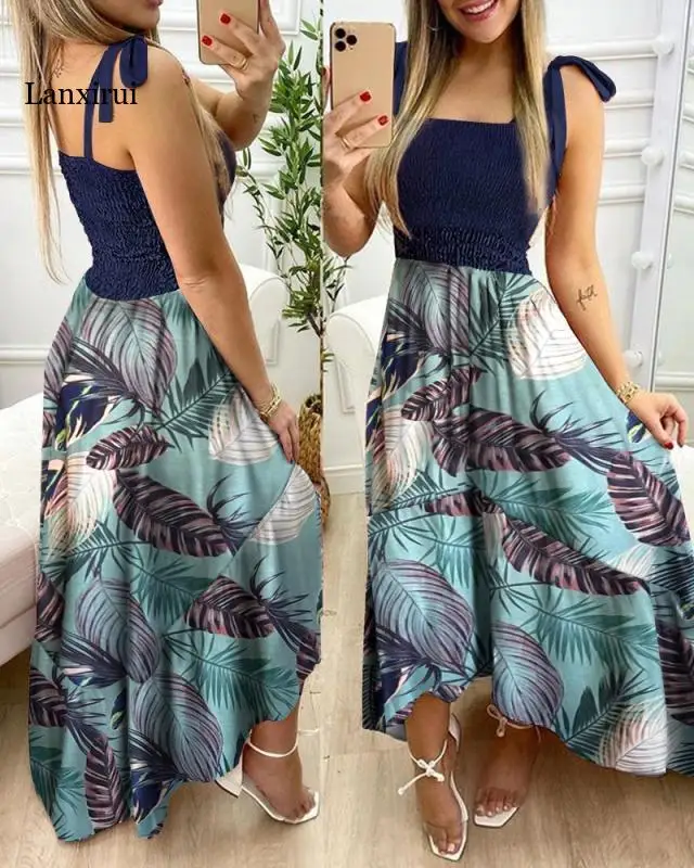 

Boho Long Dress Women Floral Print Sundress Ladies Sleeveless Beach Dress Female Sexy Spaghetti Midi Dresses Robes Vestidos