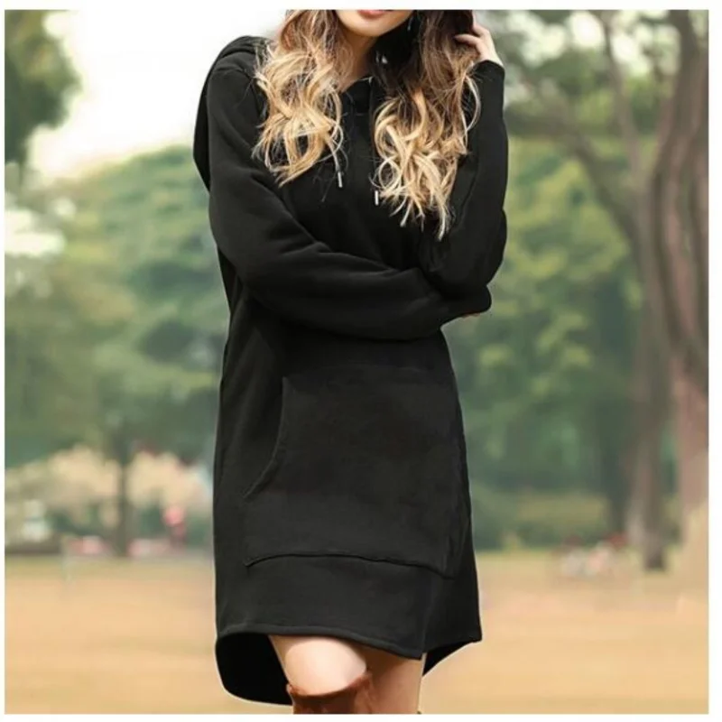 Spring and Autumn Fashion Women's Long Hoodie Casual Long Sleeve Pocket Pullover Loose Solid Top 2022 Red Purple New Style