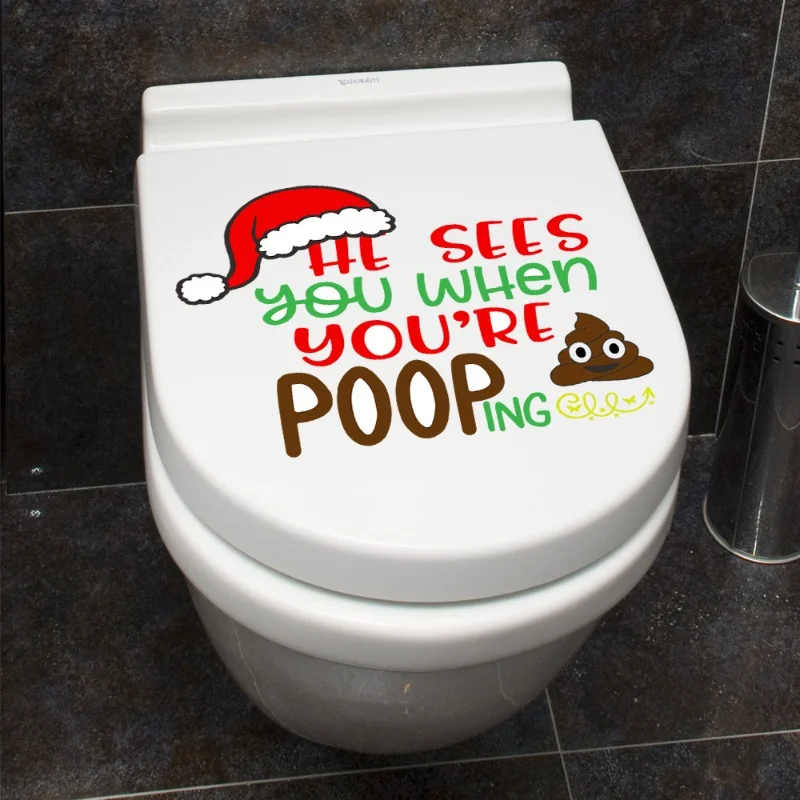 Christmas Fun English Toilet Decoration Wall Stickers, Self Adhesive Bathroom Cross Toilet Stickers, Christmas Decoration Props