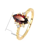LAMOON Vintage Natural Garnet Rings For Women Natural Gemstone Luxury Wedding Engagement Ring 925 Sterling Silver Gold Plated 6