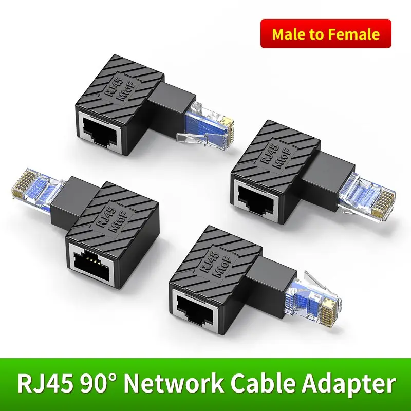 1pc RJ45 Male Female Connector 90 Degree Network Cable Adapter Shielded Elbow Extension Wire Cate 5 6 rj 45 Connectors |