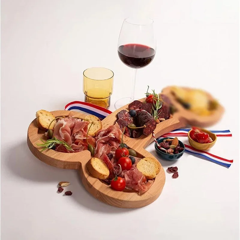 Creative Wooden Serving Tray -Multi-Use Snack&Candy Dish for BBQ, Party&Dining Table Decor,Fun Food Display Platter with Handles