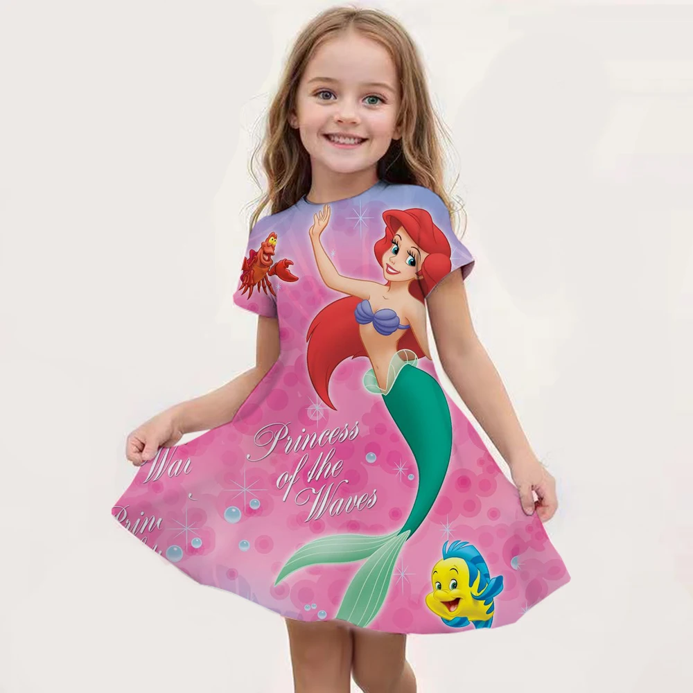 Cartoon Frozen Disneyland Trip Casual Dress For Little Girl Soft Princess Frock Kid Elsa Print Snow Queen A Line Summer Clothing