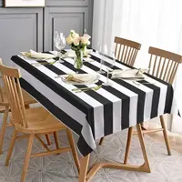 Black White Striped Tablecloth for Rectangle Geometric Stripe Waterproof Table Cloth for Kitchen Dining Room Holiday decorations 1