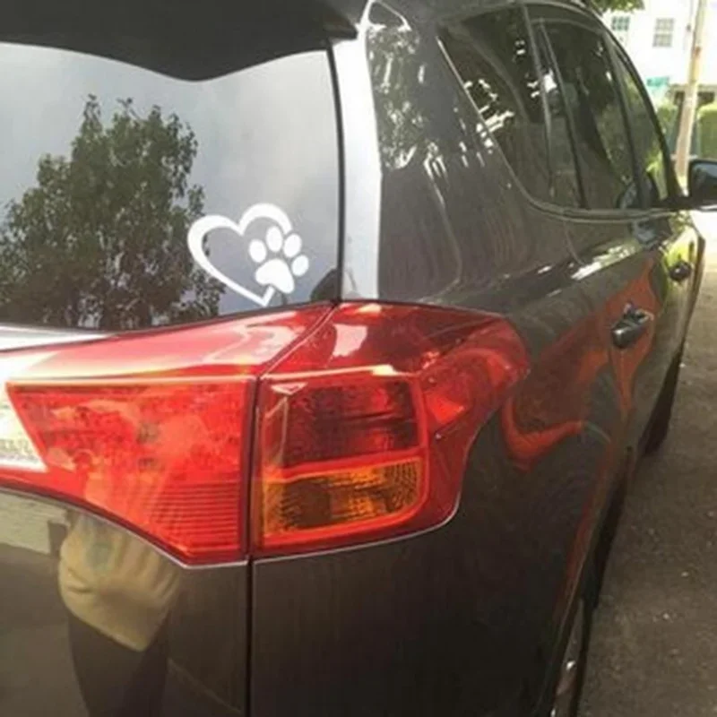 2Pcs Pet Paw Prints With Love Heart Dog Cat Vinyl Decal Car Window Bumper Sticker Auto Accessories Car Accessories Stickers