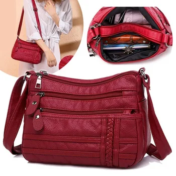 Fashion Women Bag Pu Soft Leather Shoulder Bag Multi-layer Crossbody Bag Quality Small Bag Brand Red Handbag Purses 1