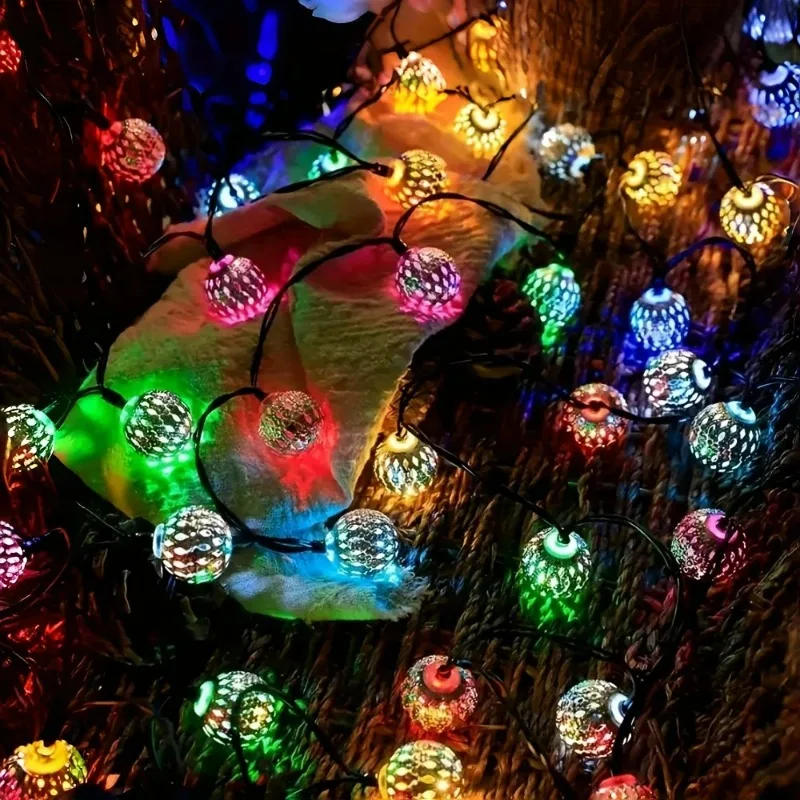 Enchanting Solar Moroccan Ball String Lights - 8 Mode Decorative Outdoor Lighting for Garden and Festive Celebrations