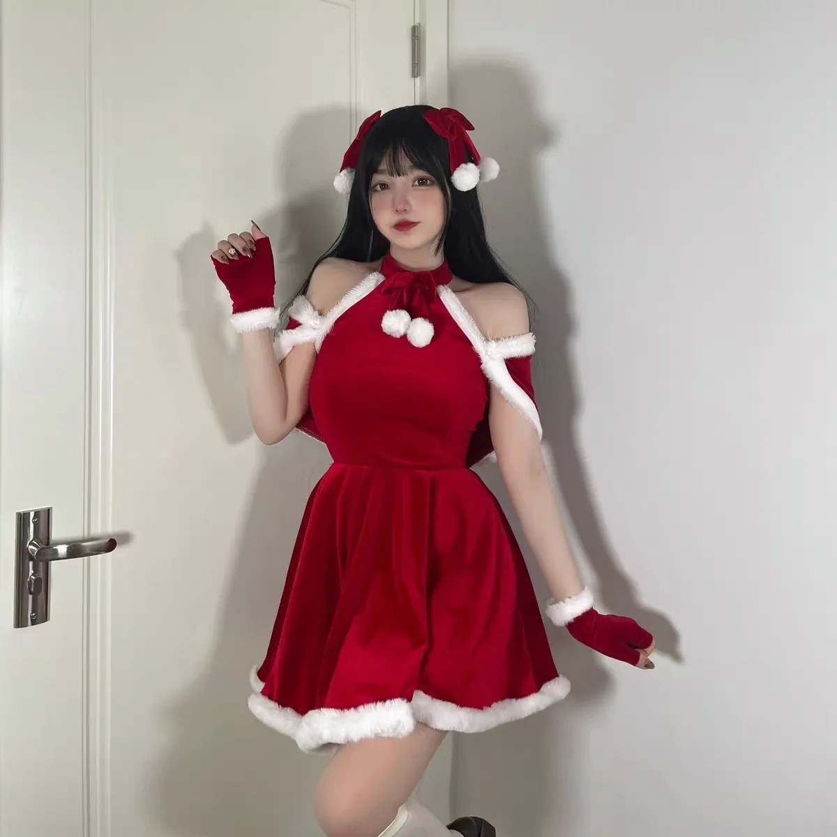 

Autumn/Winter Sweet Christmas Dress Female Sexy Party Mini Dress Shawl Christmas Dress New Cosplay Christmas Dress ChristmasGift